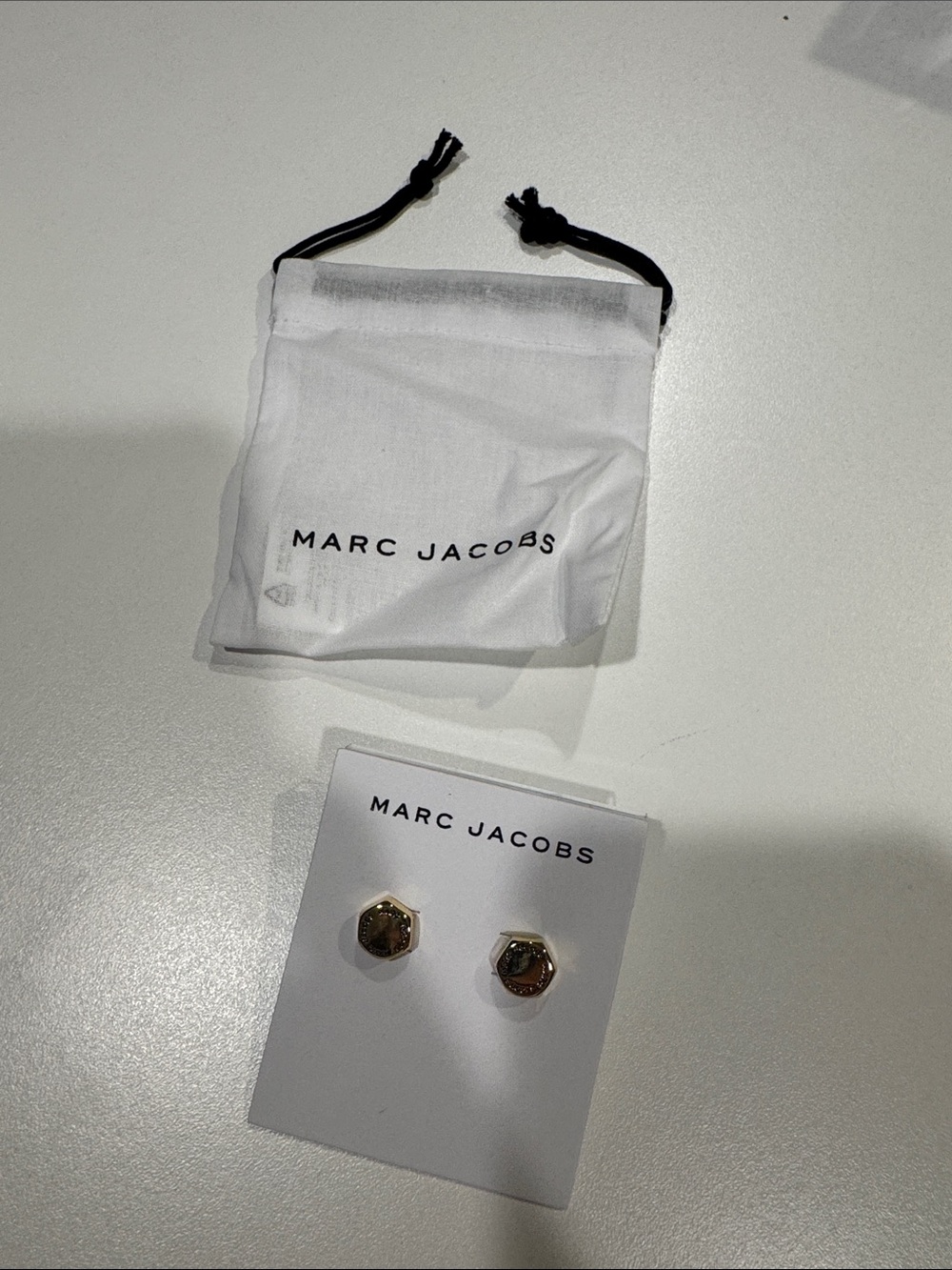 Marc Jacobs Gold Hexagon Logo Stud Earrings
